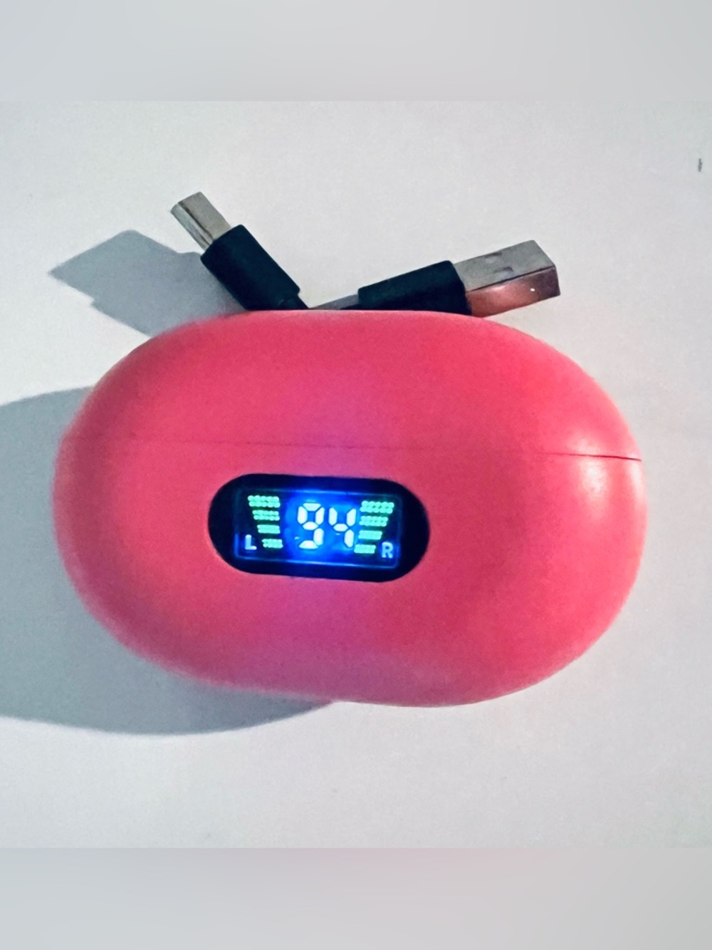 Pink Wireless Earbuds Charging Case with LED Battery Display With USB Cord Works
